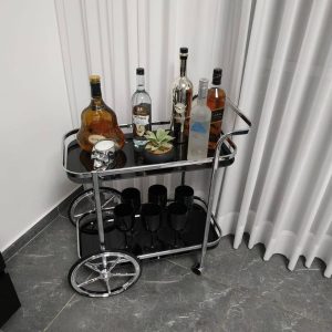 עגלת משקאות 2 קומות כסף