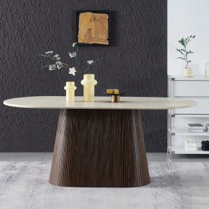 שולחן פינת אוכל אובלי טרוונטין רגל אגוז