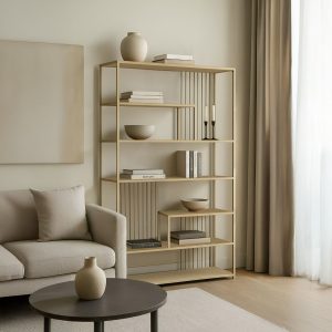 כוננית ברזל ופסים בצבע שמנת