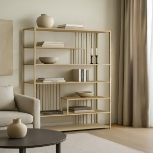 כוננית ברזל ופסים בצבע שמנת | מידות: 160/30/200 ס״מ