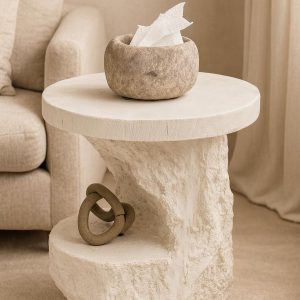 שולחן צד אבן עגול דגם בלנקו