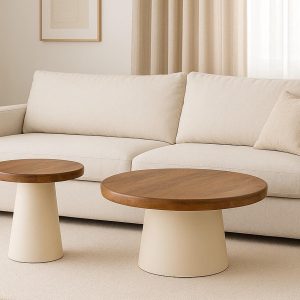 שולחן עגול עץ בהיר דגם סולרו