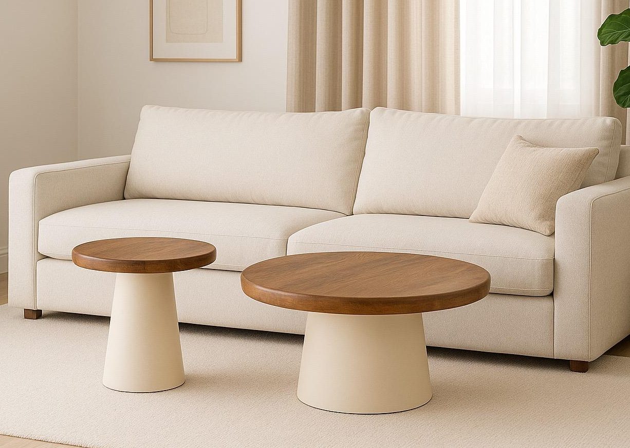 שולחן עגול עץ בהיר דגם סולרו